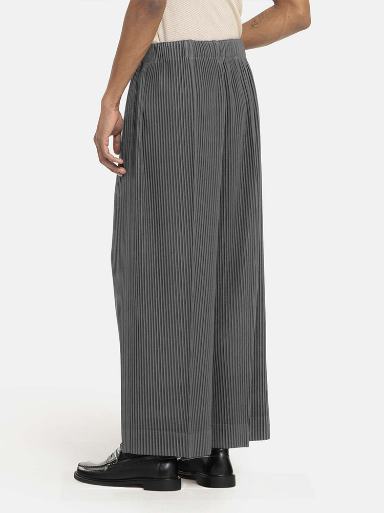Men's Pleated Wide Leg Loose Pants Fashion Solid Color Trouser Drawstring Elastic Waist