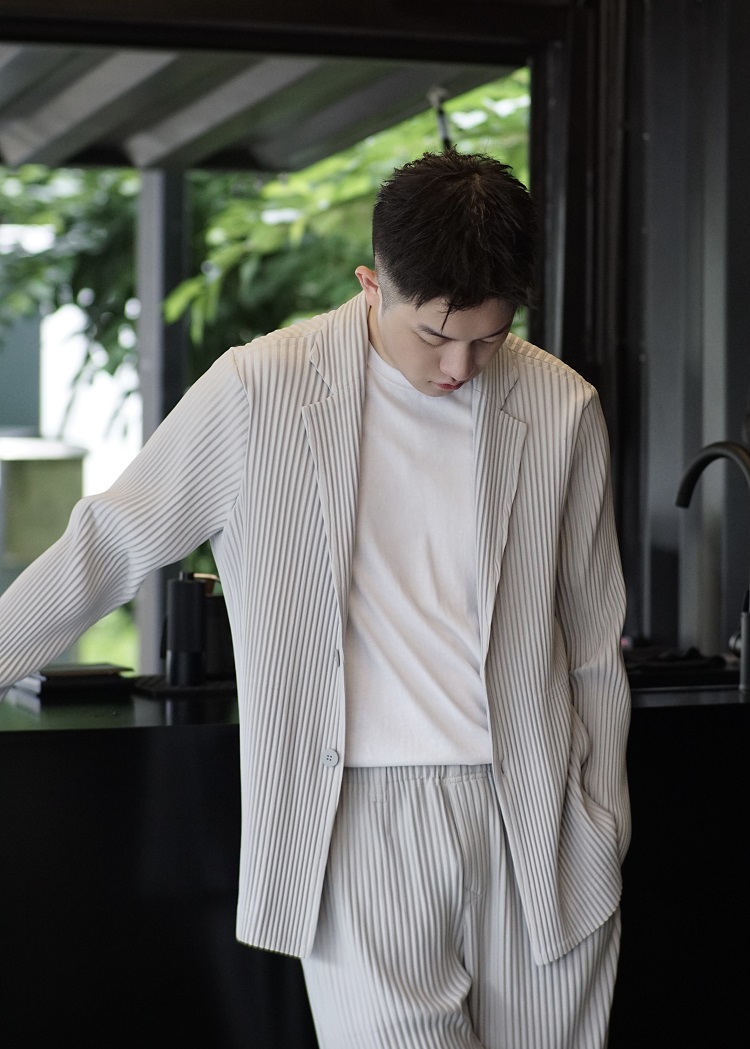 Men's Pleated Casual Basics Blazer Stretch Fabric Coat