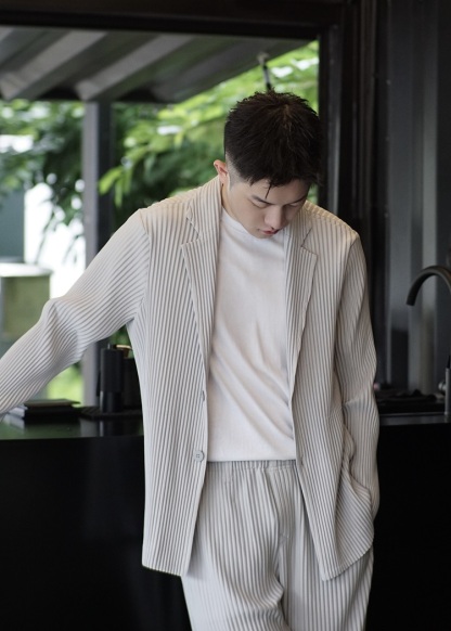 Men's Pleated Casual Basics Blazer Stretch Fabric Coat