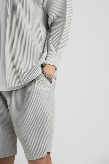 Men's Pleated Long Sleeve Shirt Casual Button Up Shirt