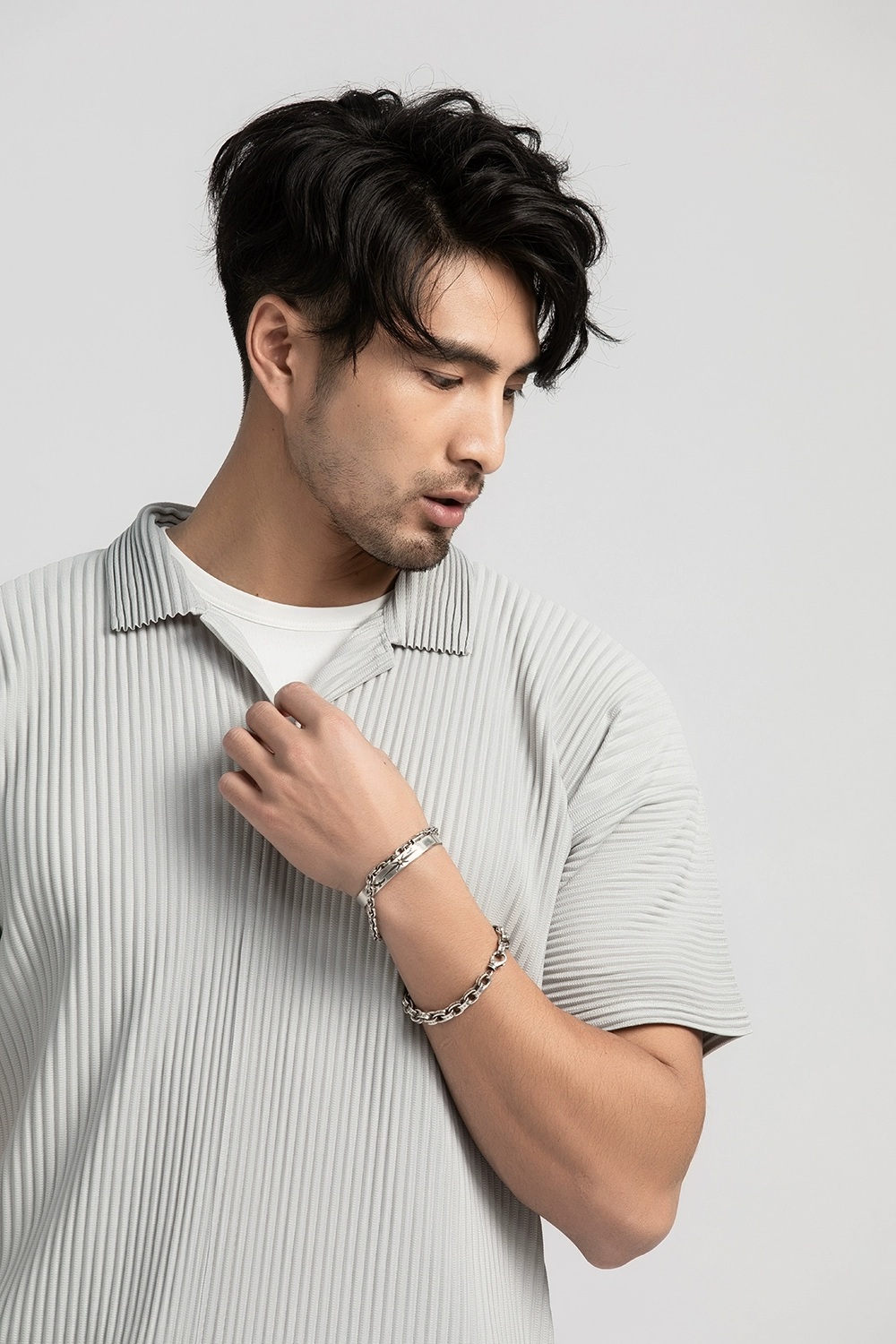 Men's Pleated Casual Polo Shirt Summer Versatile Classic Style