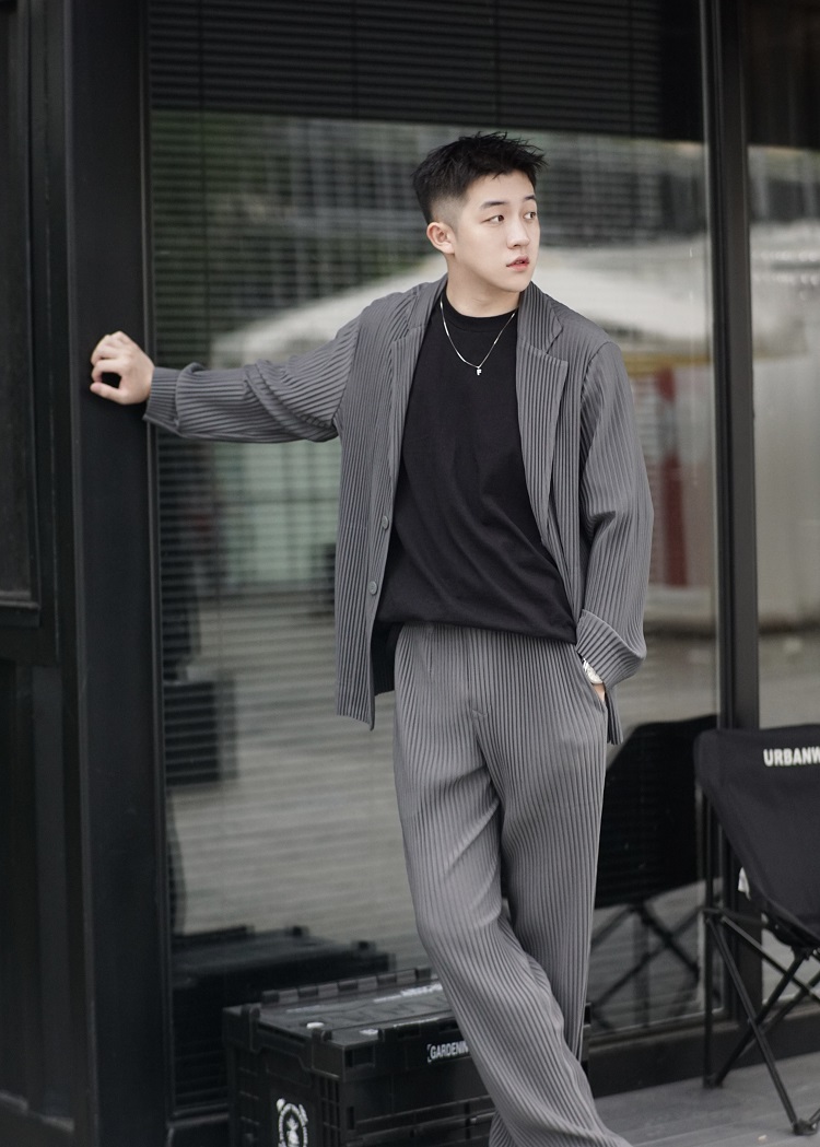 Men's Pleated Casual Basics Blazer Stretch Fabric Coat