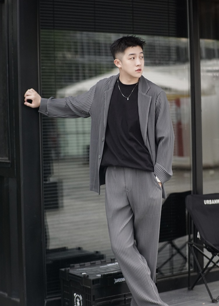 Men's Pleated Casual Basics Blazer Stretch Fabric Coat