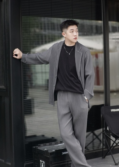 Men's Pleated Casual Basics Blazer Stretch Fabric Coat