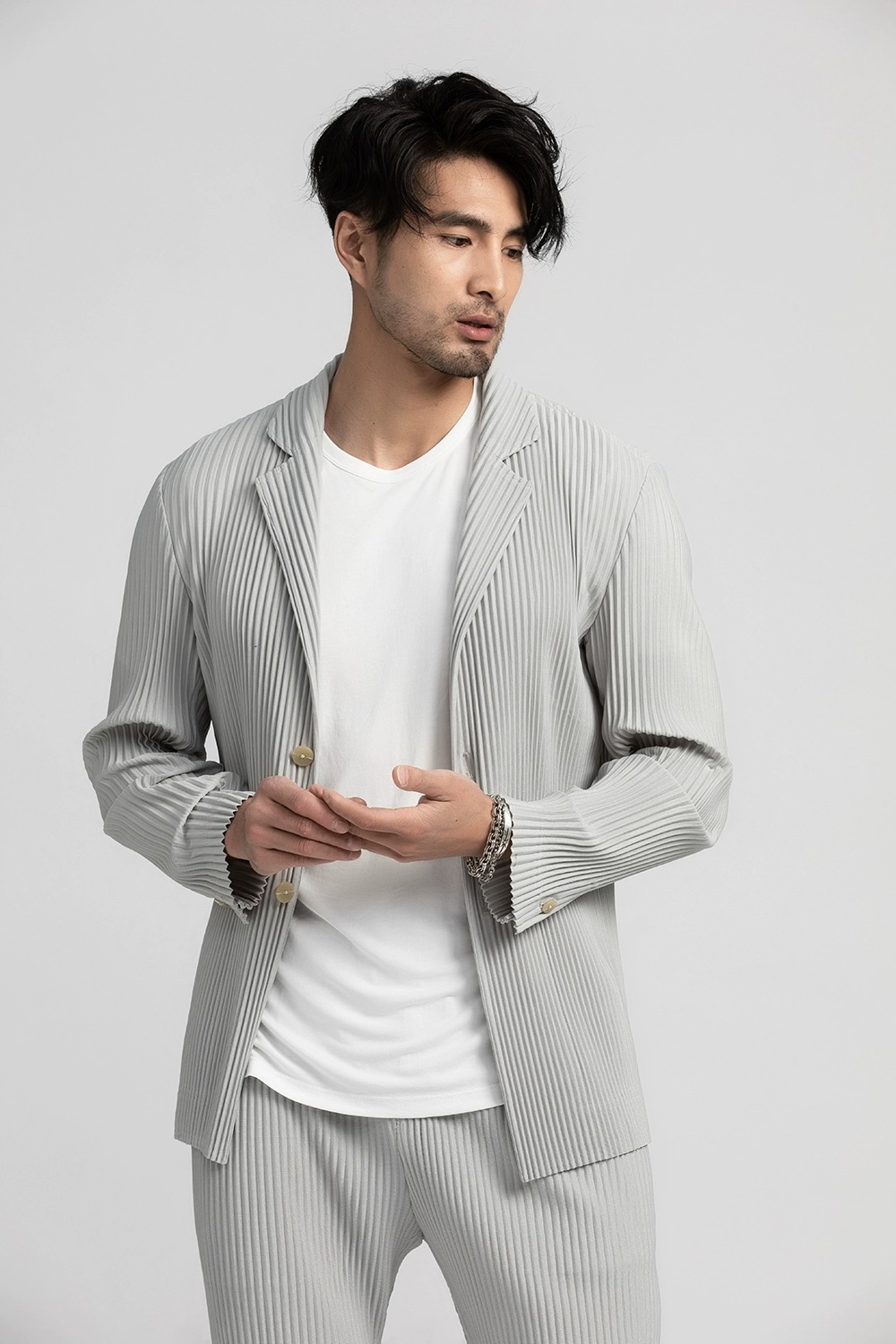 Men's Pleated Casual Basics Blazer Stretch Fabric Coat