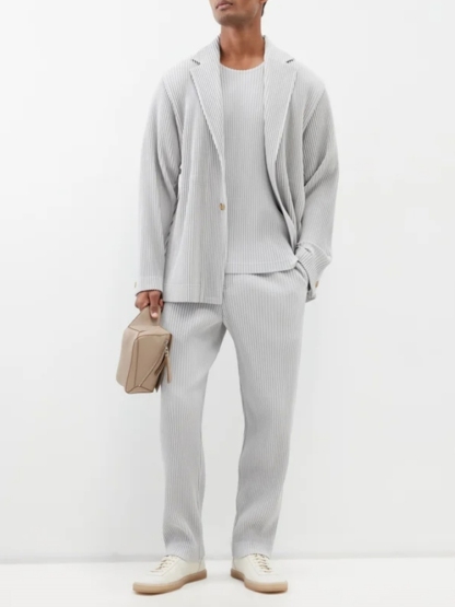 Men's Pleated Slim Fit Luxury Blazer Partially Lined Jacket, Office, Wedding 