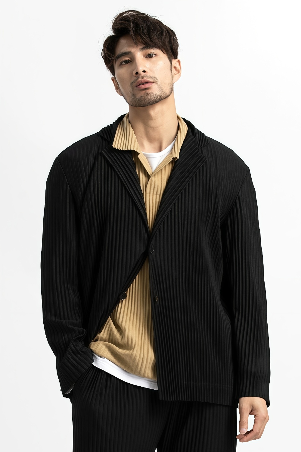 Men's Pleated Casual Basics Blazer Stretch Fabric Coat