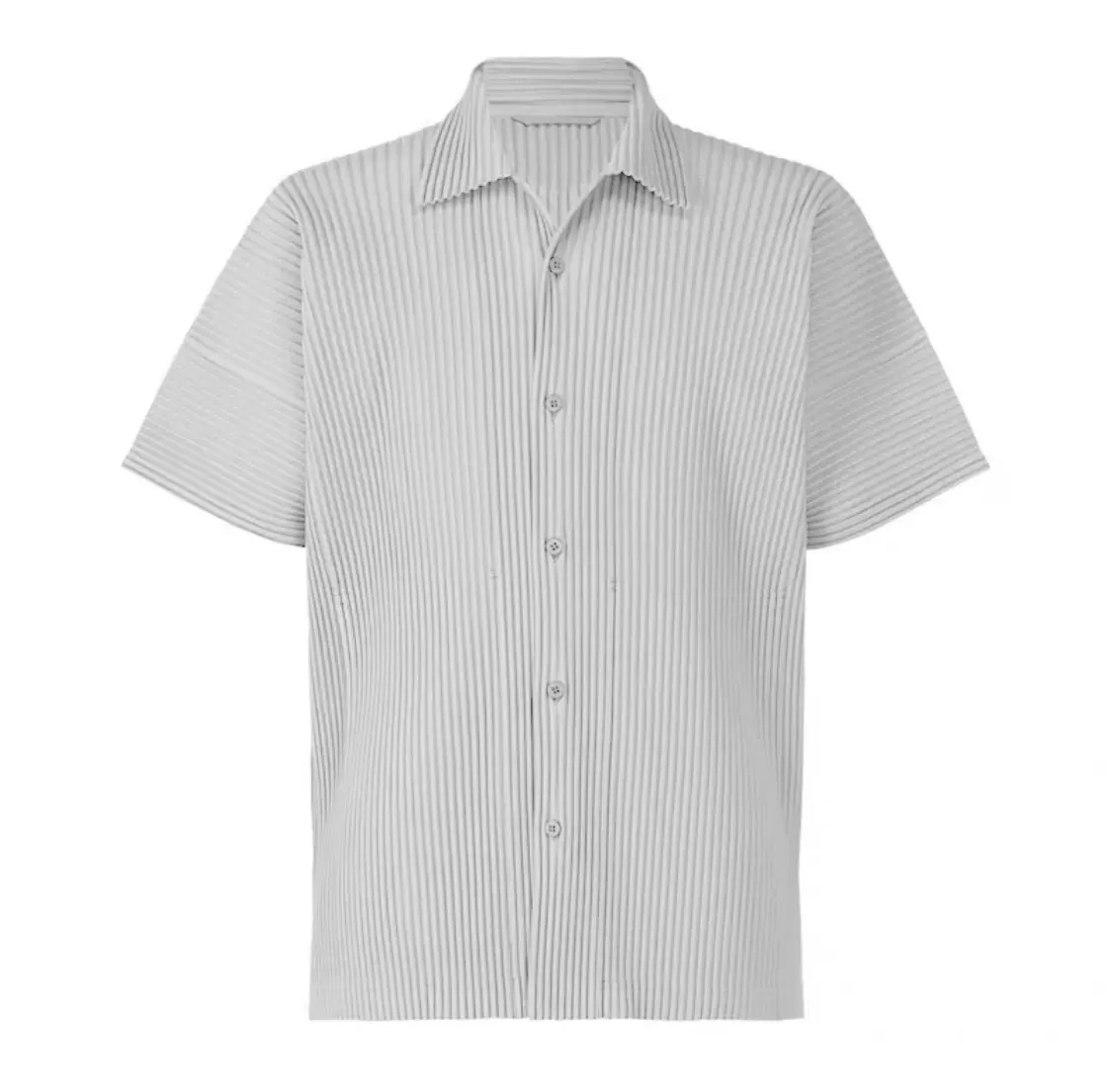 Men's Pleated Solid Color Short Sleeve Shirt Casual Button Up Shirt For Summer