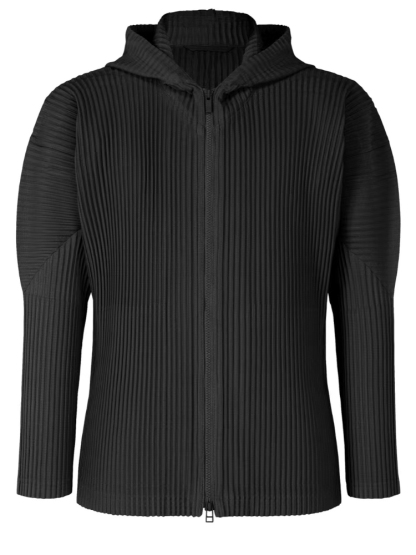 Men's Pleated Hoodie Zip-Up Jumper Fashion Two-way Zip Fastening Jacket