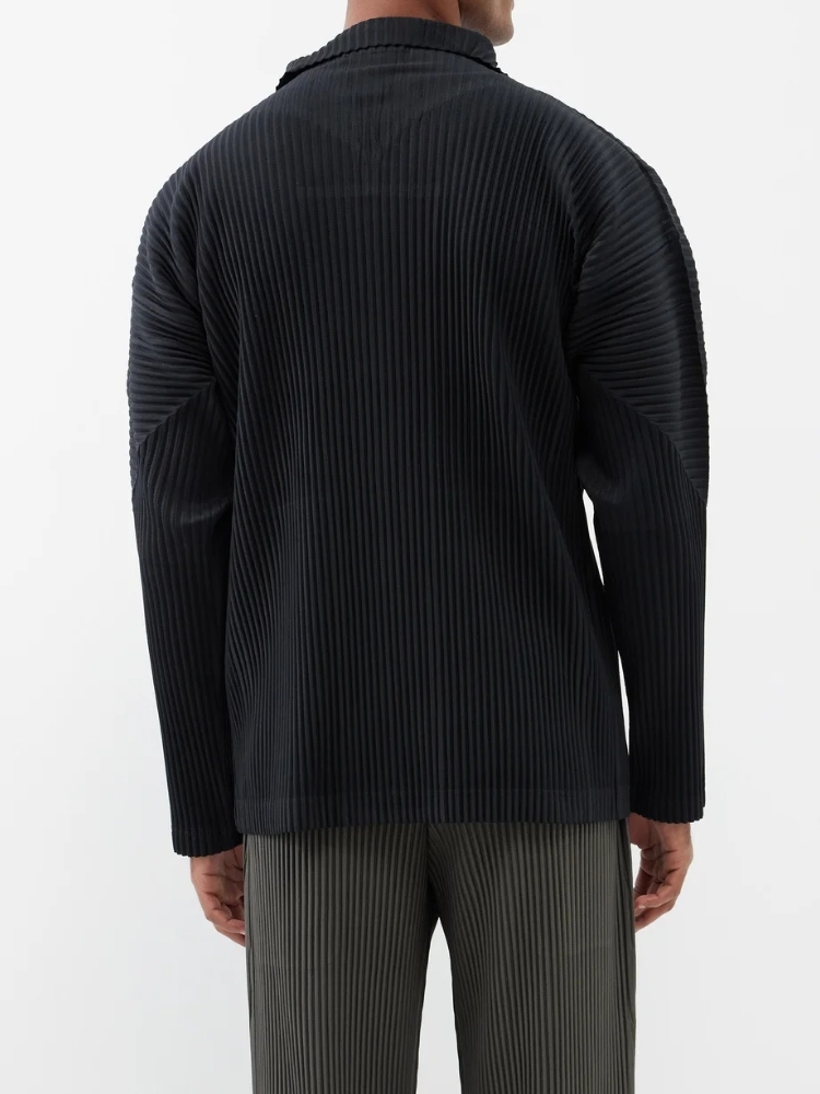 Men's Pleated High-Neck Zip-Up Jacket Basics Two-way Zip Fastening Coat