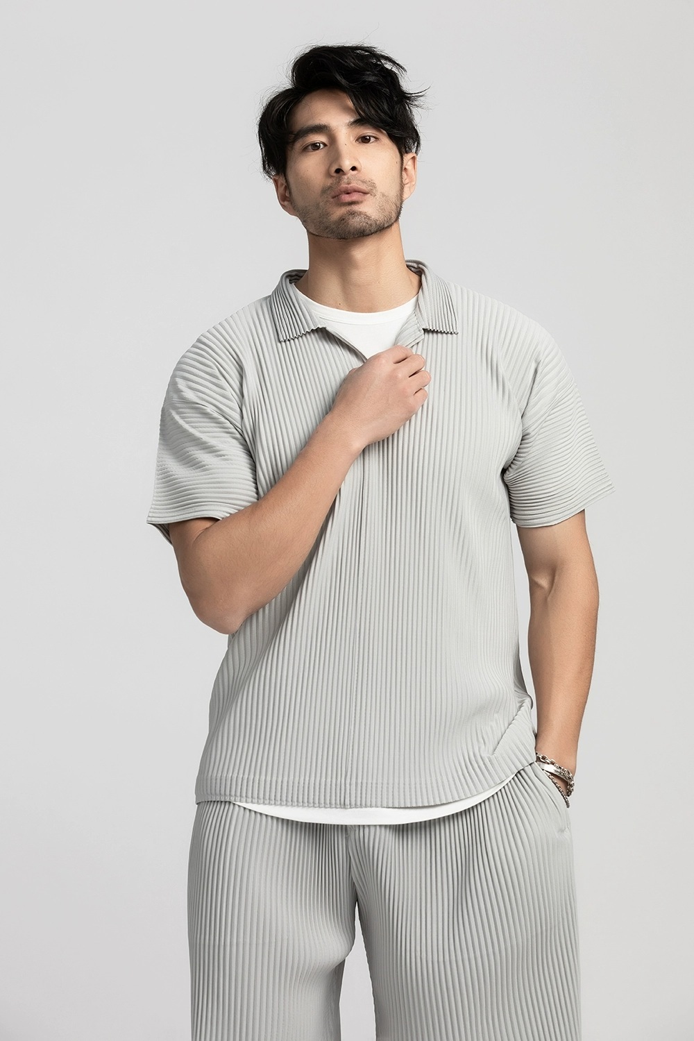 Men's Pleated Casual Polo Shirt Summer Versatile Classic Style