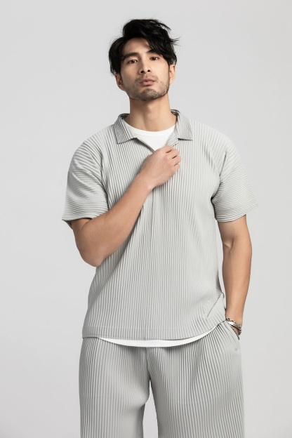 Men's Pleated Casual Polo Shirt Summer Versatile Classic Style