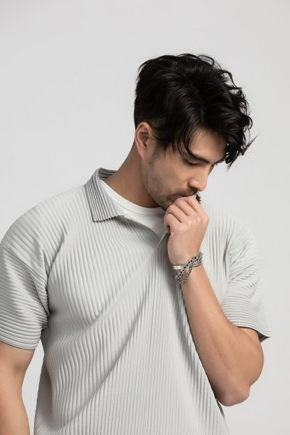 Men's Pleated Casual Polo Shirt Summer Versatile Classic Style