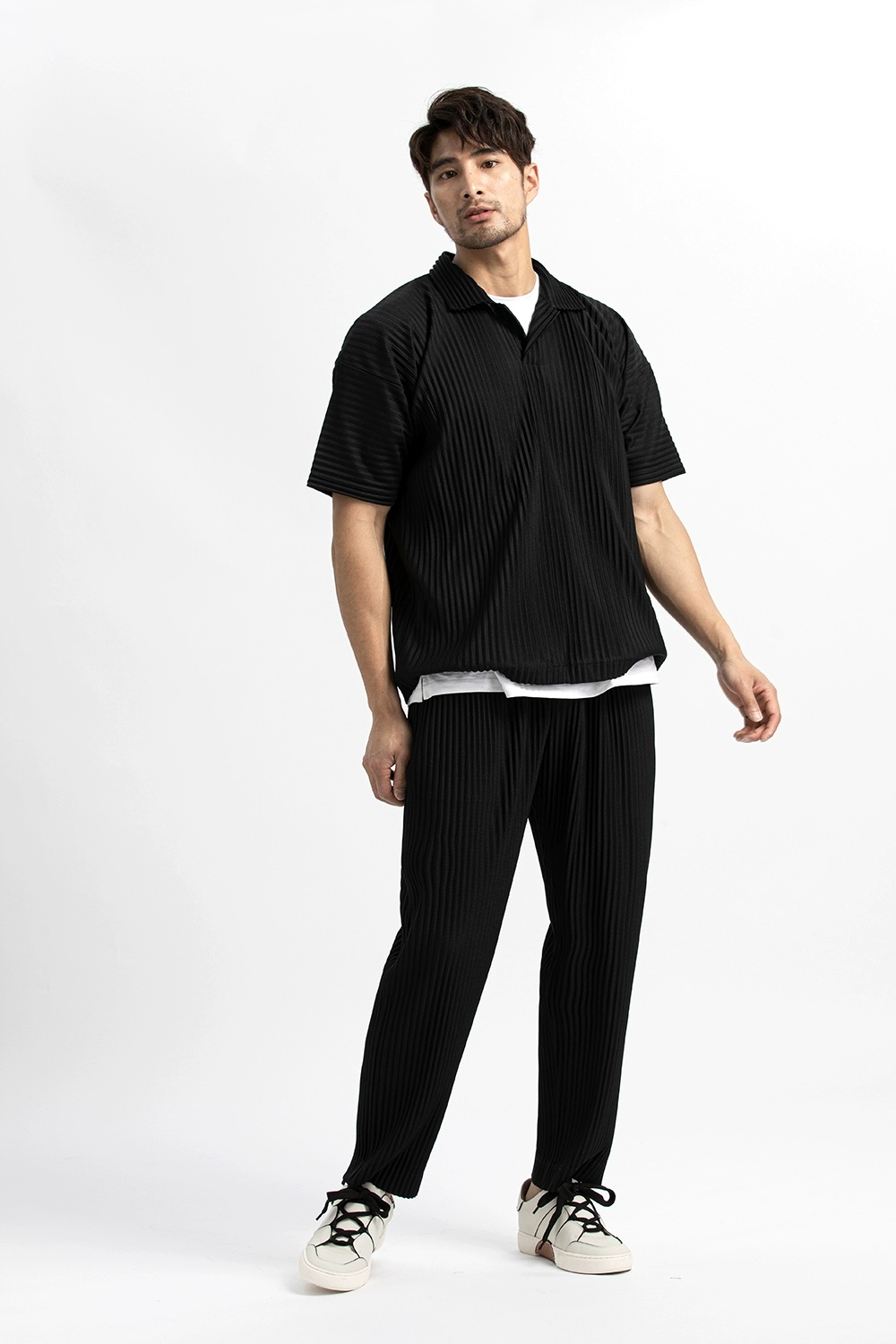 Men's Pleated Casual Polo Shirt Summer Versatile Classic Style