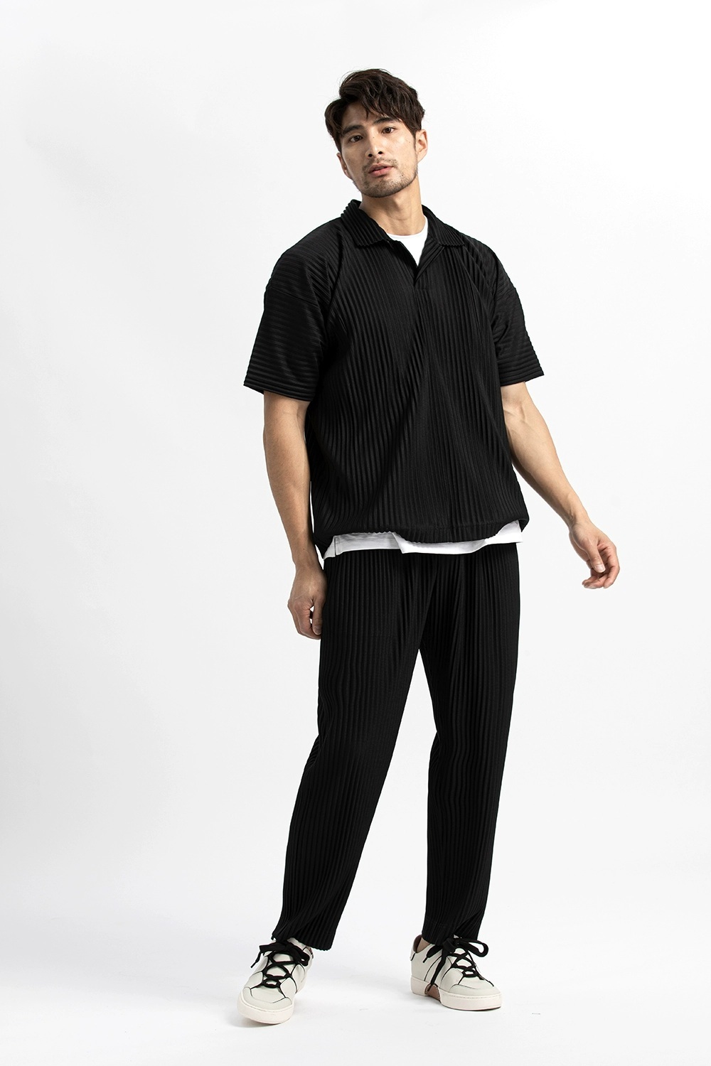 Men's Pleated Casual Polo Shirt Summer Versatile Classic Style