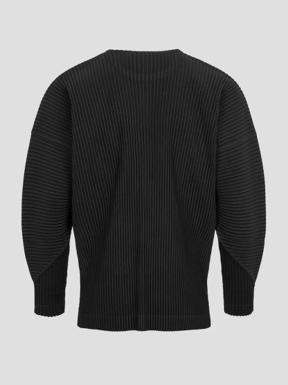 Men's Pleated Slit Long Sleeve T-Shirt Fashion Korean Streetwear Tshirts
