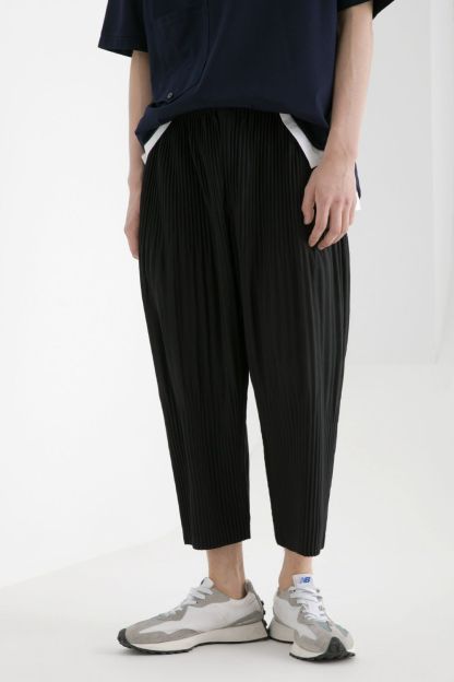 Men's Pleated Harem Pants Casual Baggy Ankle Length Pants Drawstring Elastic Waist