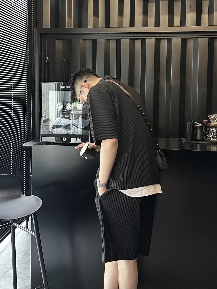 Men's Pleated Casual Polo Shirt Summer Versatile Classic Style