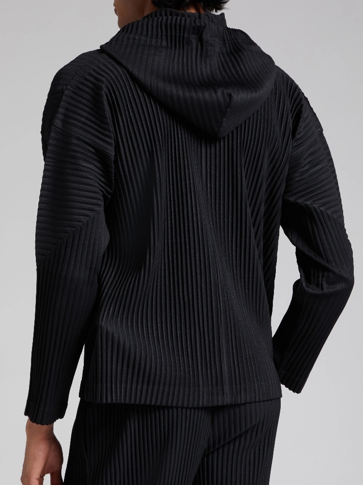 Men's Pleated Hoodie Zip-Up Jumper Fashion Two-way Zip Fastening Jacket