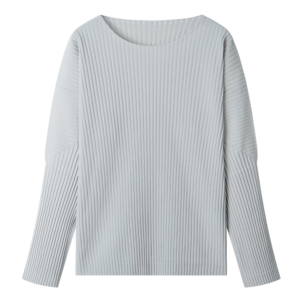 Men's Pleated Long Sleeve Plain T Shirt Japanese Streetwear Round Collar T-shirt