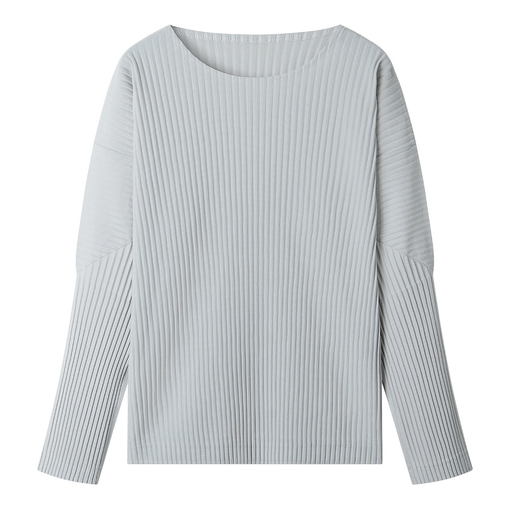 Men's Pleated Long Sleeve Plain T Shirt Japanese Streetwear Round Collar T-shirt