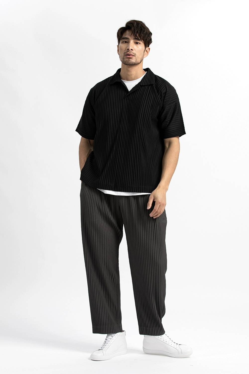 Men's Pleated Casual Polo Shirt Summer Versatile Classic Style