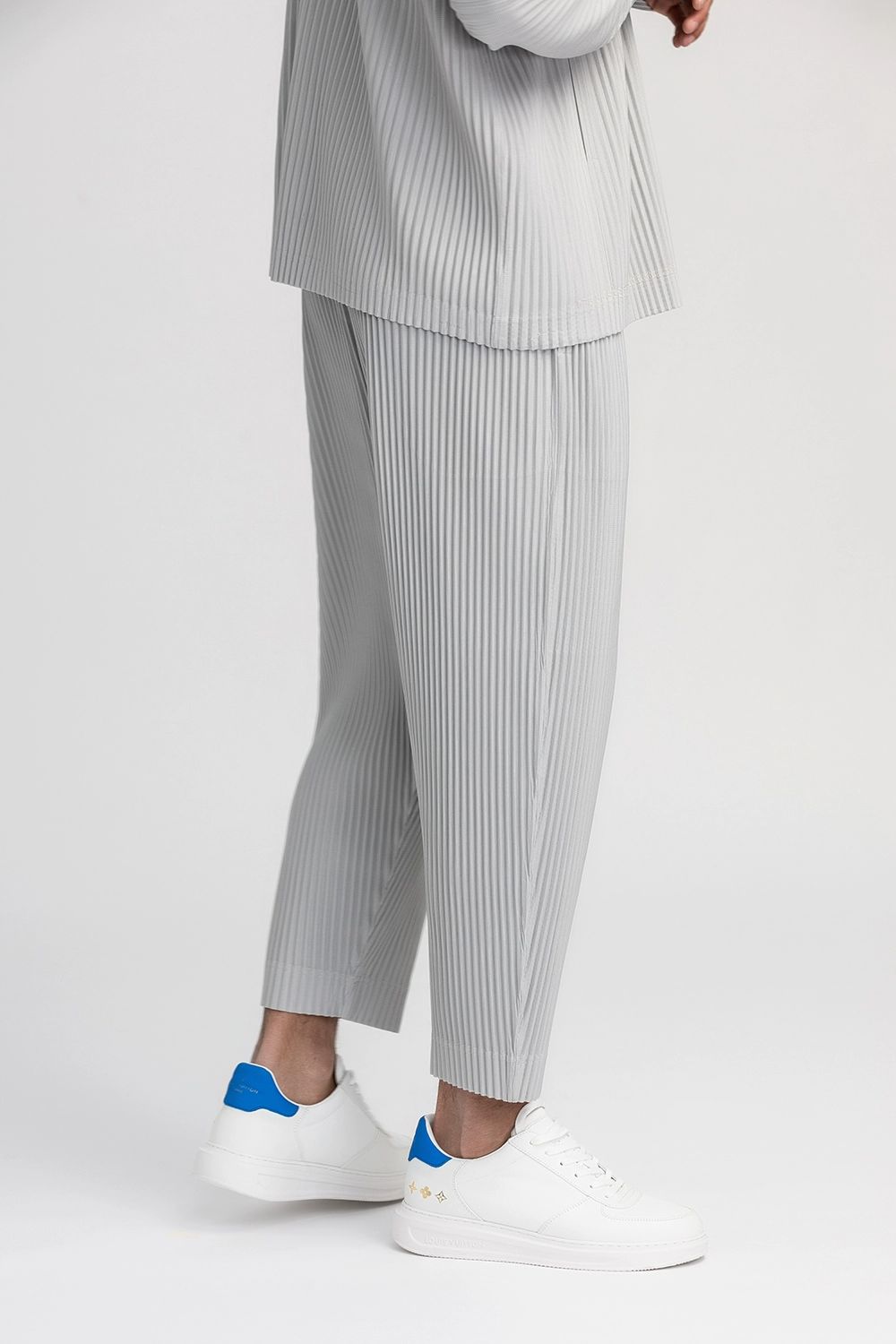 Men's Pleated Ankle Length Pants Casual Japanese Style Pencil Cropped Pants Drawstring Elastic Waist