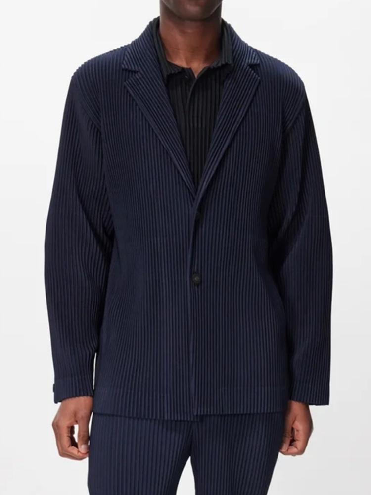 Men's Pleated Slim Fit Luxury Blazer Partially Lined Jacket, Office, Wedding 