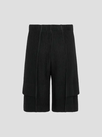 Men's Pleated Cargo Shorts New Fashion Loose Overalls Drawstring Elastic Waist