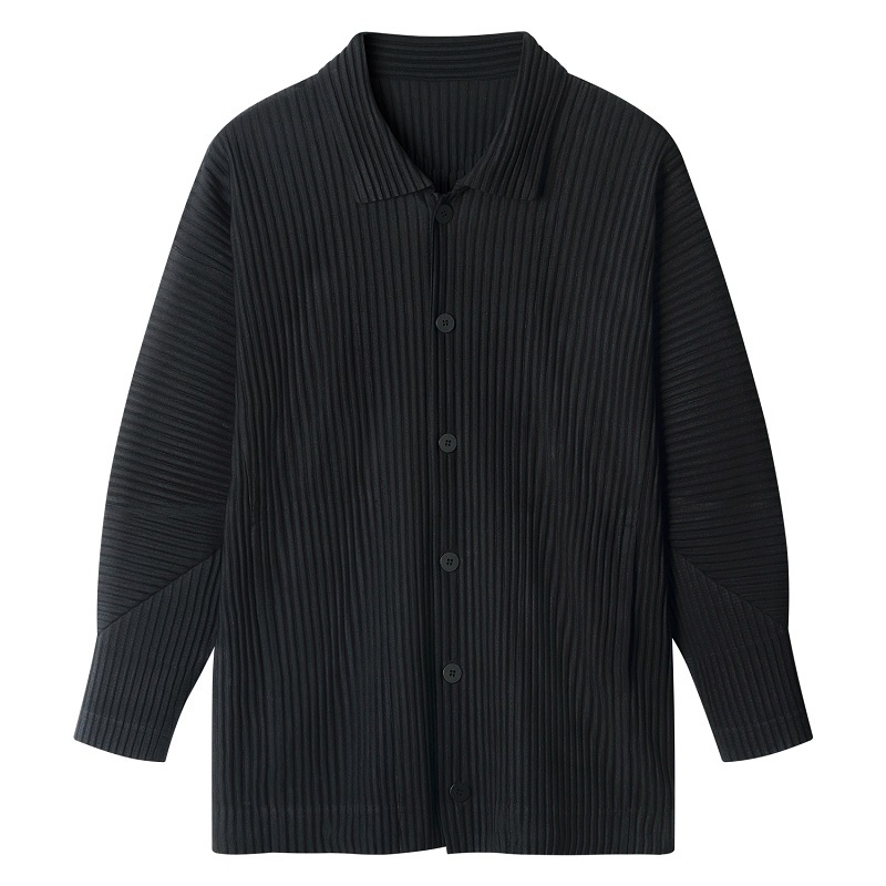 Men's Pleated Long Sleeve Shirt Casual Button Up Shirt