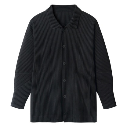 Men's Pleated Long Sleeve Shirt Casual Button Up Shirt