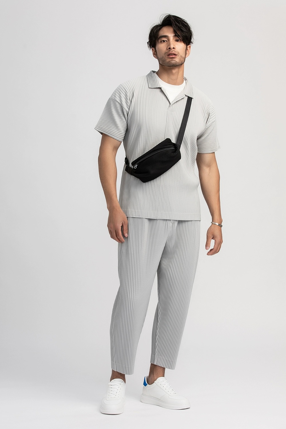 Men's Pleated Casual Polo Shirt Summer Versatile Classic Style