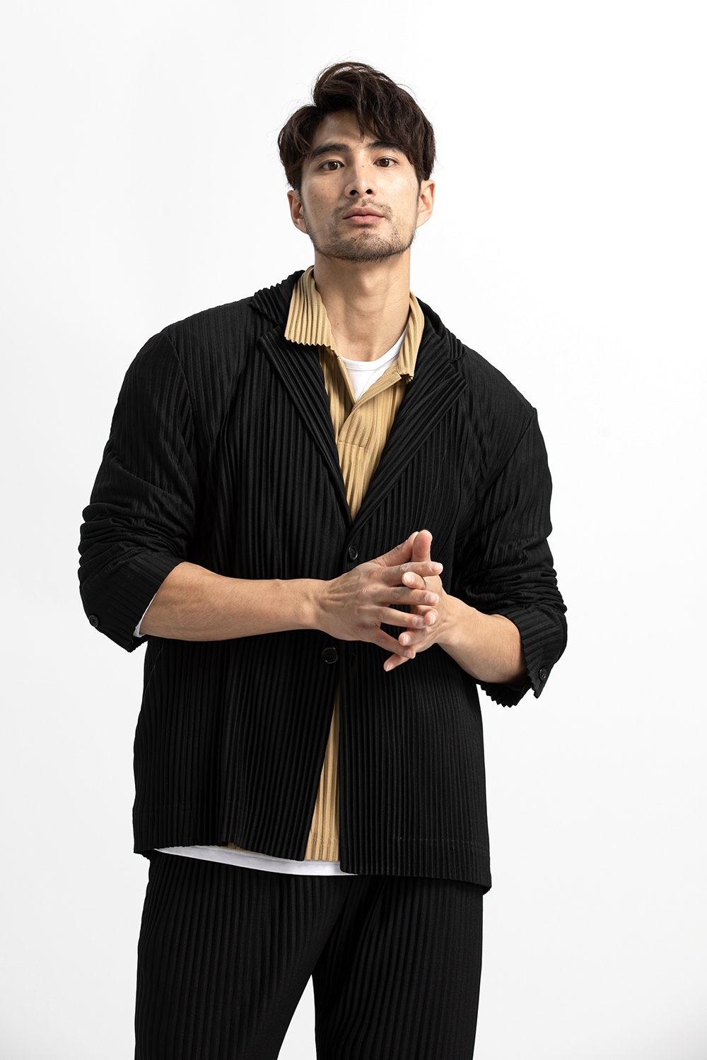 Men's Pleated Casual Basics Blazer Stretch Fabric Coat