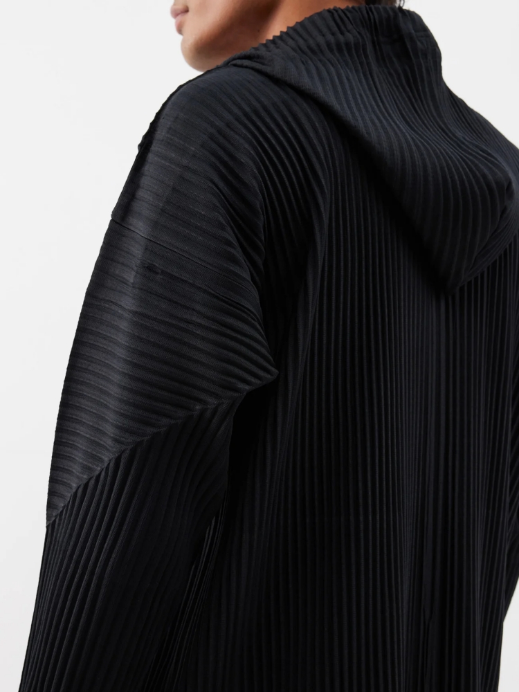 Men's Pleated Hoodie Zip-Up Jumper Fashion Two-way Zip Fastening Jacket