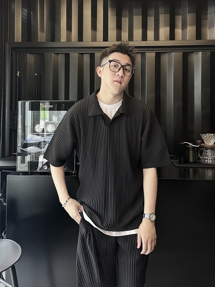 Men's Pleated Casual Polo Shirt Summer Versatile Classic Style