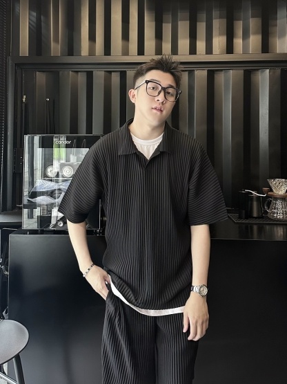 Men's Pleated Casual Polo Shirt Summer Versatile Classic Style