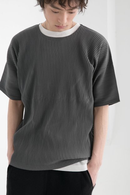 Men's Pleated Solid Short Sleeve T Shirt Round Collar Casual  Tee