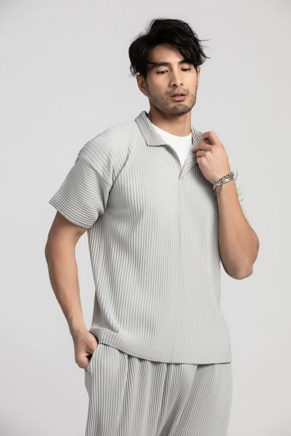 Men's Pleated Casual Polo Shirt Summer Versatile Classic Style