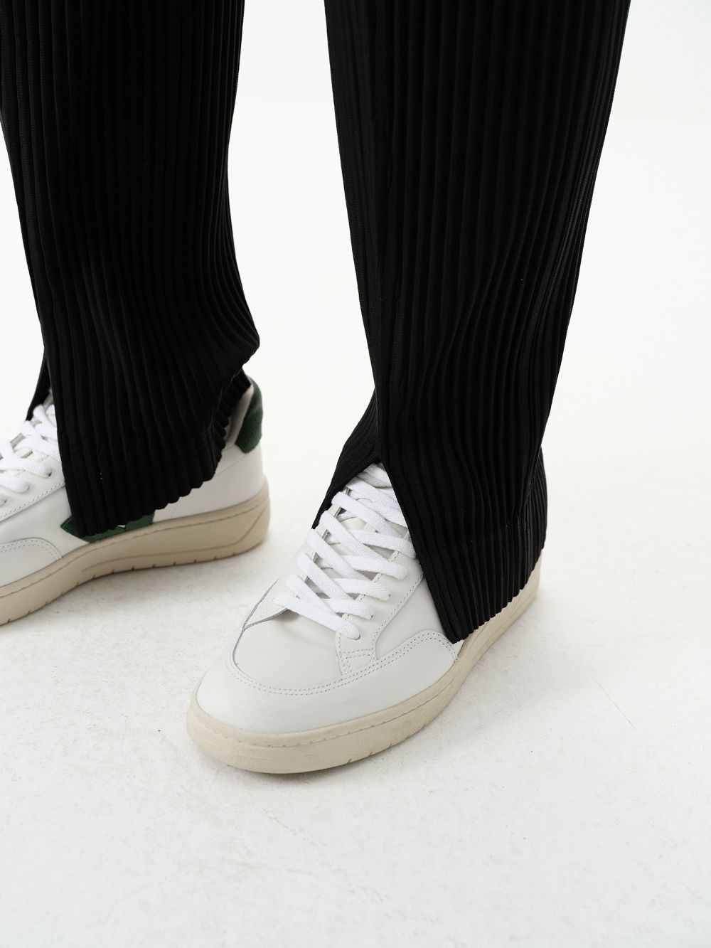 Men's Pleated Slit Pants Casual Drape Trouser Elastic Waist