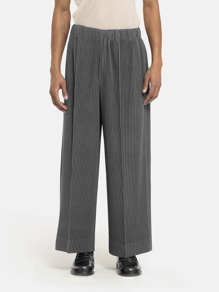 Men's Pleated Wide Leg Loose Pants Fashion Solid Color Trouser Drawstring Elastic Waist