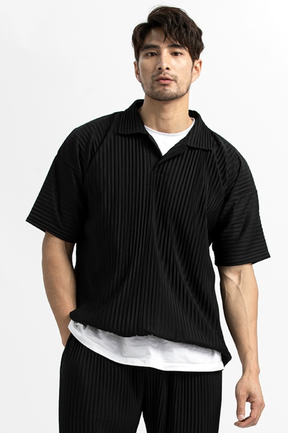 Men's Pleated Casual Polo Shirt Summer Versatile Classic Style