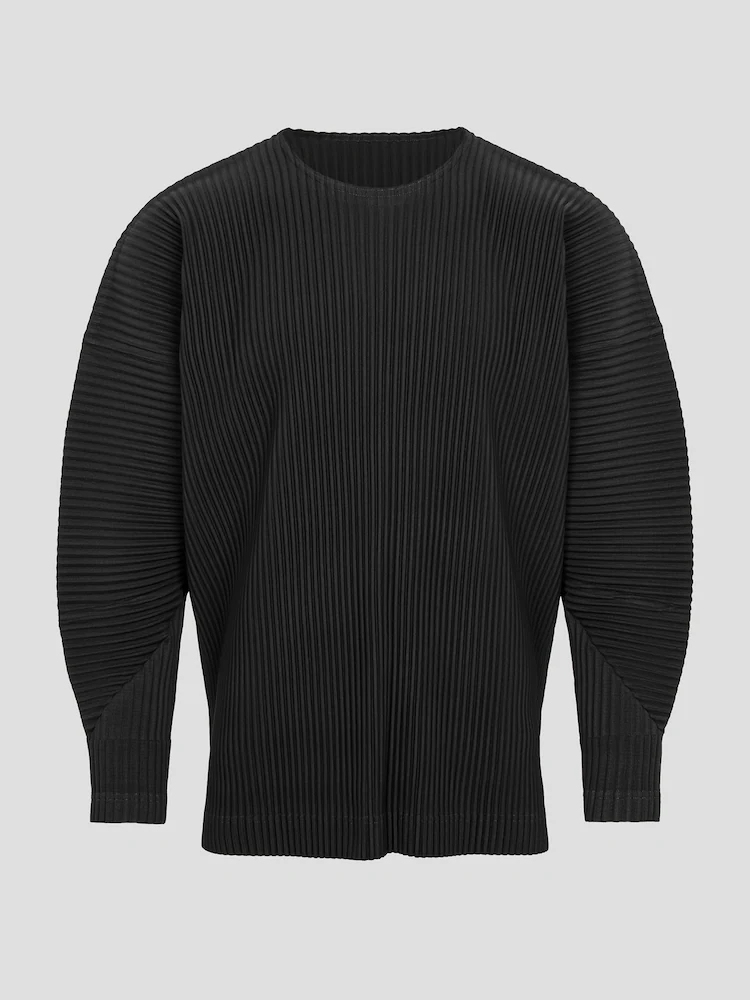 Men's Pleated Slit Long Sleeve T-Shirt Fashion Korean Streetwear Tshirts