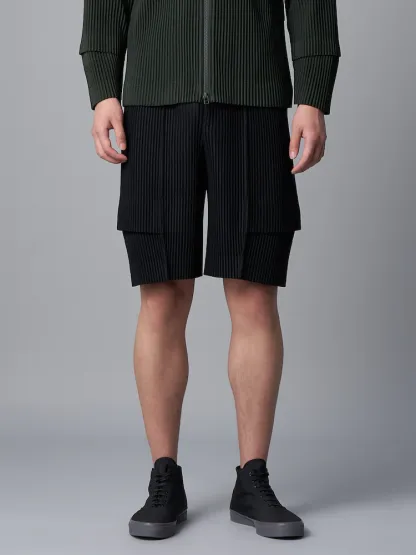 Men's Pleated Cargo Shorts New Fashion Loose Overalls Drawstring Elastic Waist