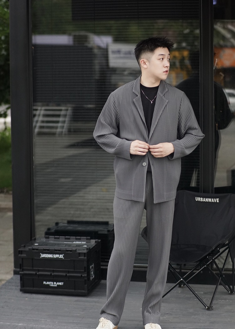 Men's Pleated Casual Basics Blazer Stretch Fabric Coat