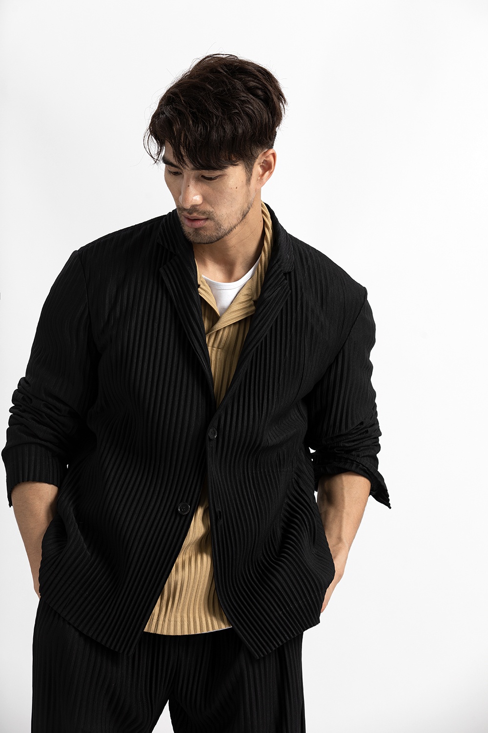 Men's Pleated Casual Basics Blazer Stretch Fabric Coat