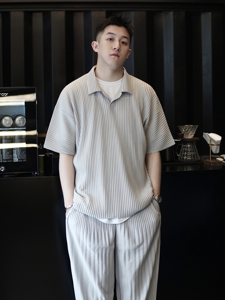 Men's Pleated Casual Polo Shirt Summer Versatile Classic Style