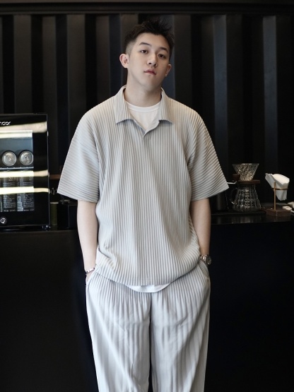 Men's Pleated Casual Polo Shirt Summer Versatile Classic Style