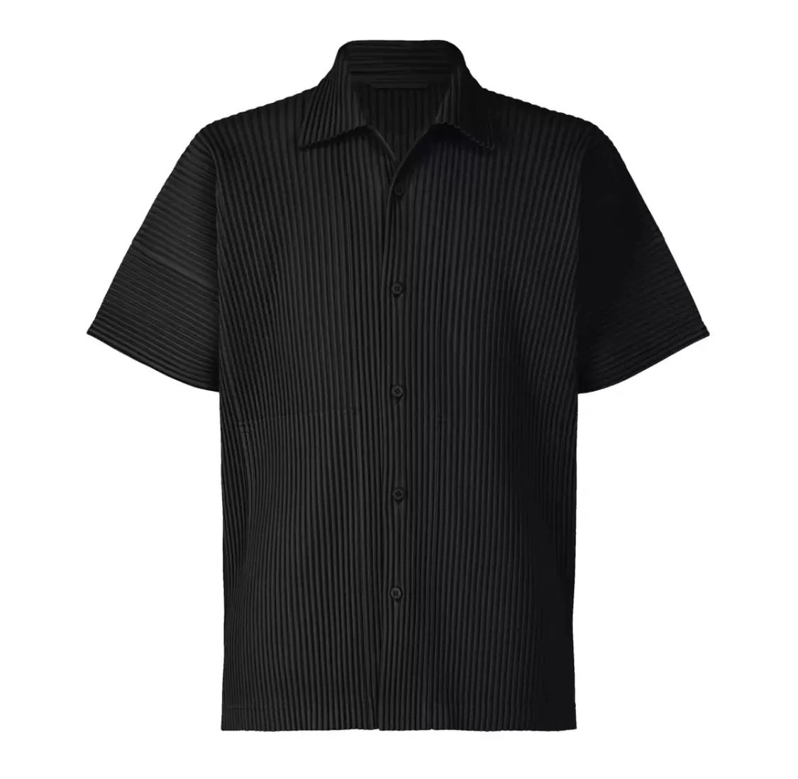 Men's Pleated Solid Color Short Sleeve Shirt Casual Button Up Shirt For Summer