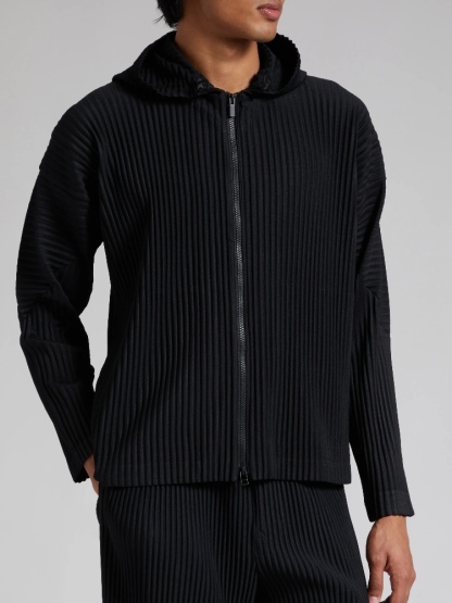 Men's Pleated Hoodie Zip-Up Jumper Fashion Two-way Zip Fastening Jacket