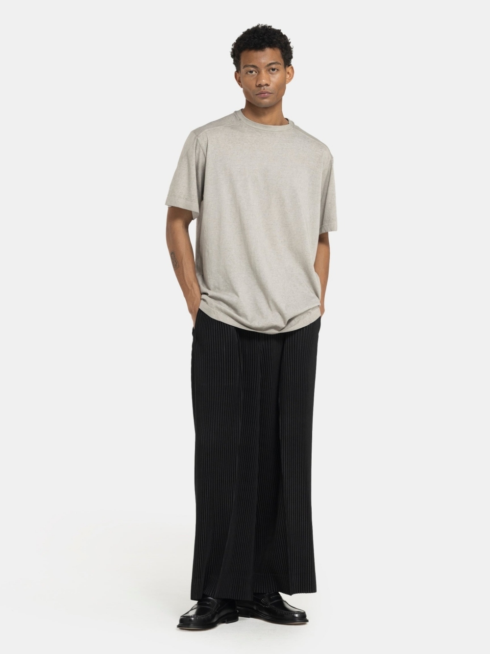 Men's Pleated Wide Leg Loose Pants Fashion Solid Color Trouser Drawstring Elastic Waist